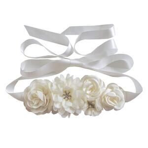 Handmade Maternity Sash Belt With Flowers And Bow Rhinestones Decor 2281